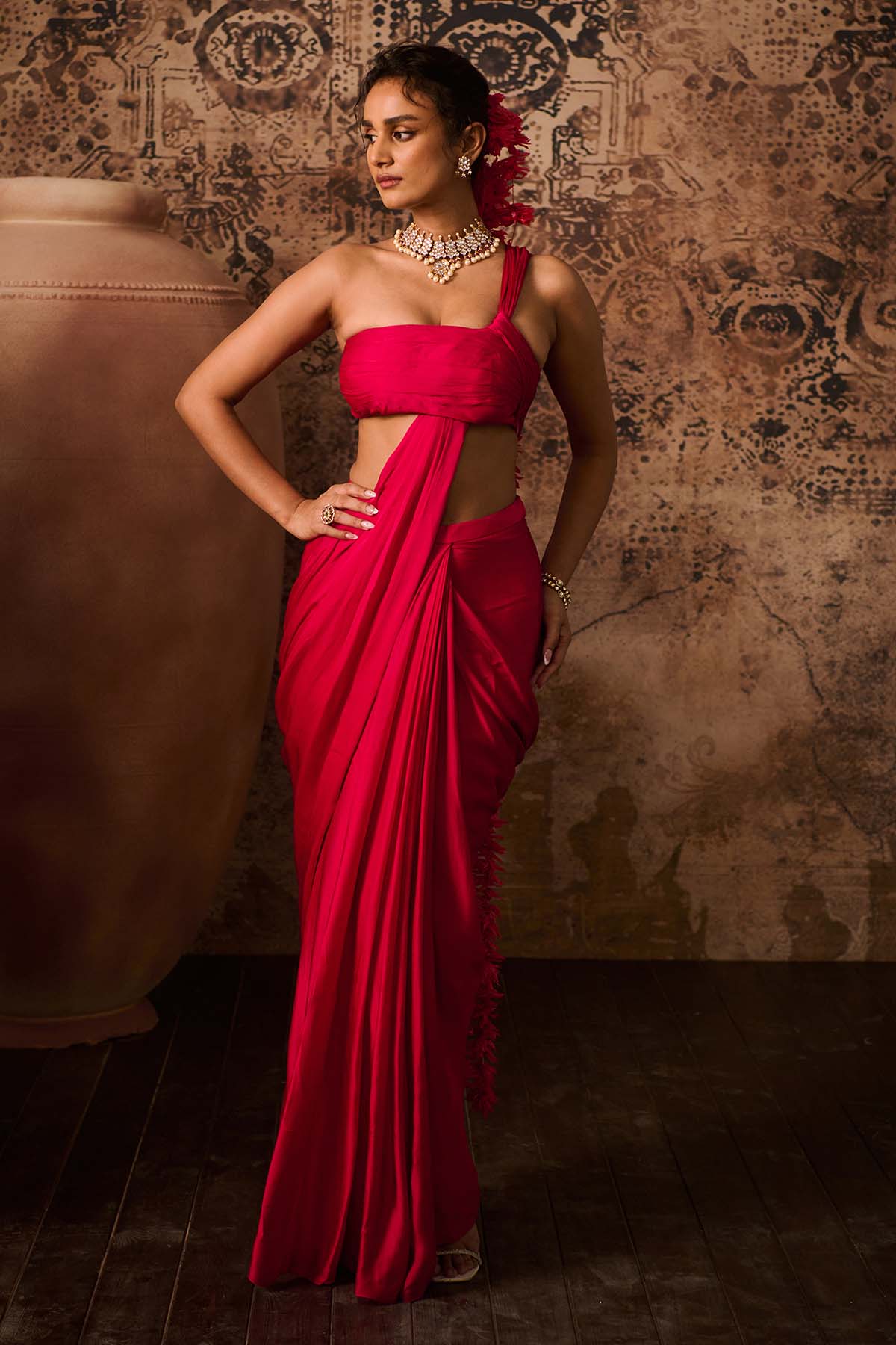 Buy Pink Blouse & Pre-Drape Saree by Masumi Mewawalla for women online at ScrollnShops